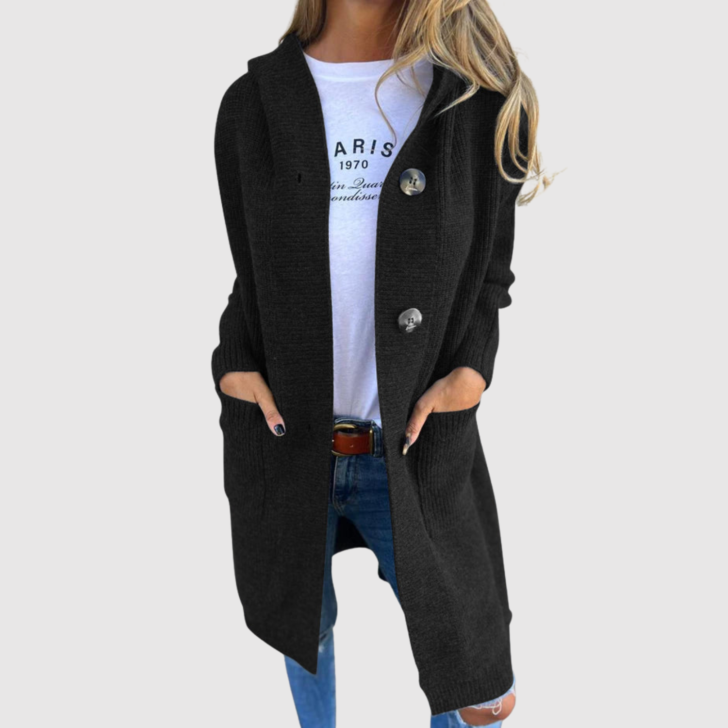 Jelena - Long cardigan à boutons pour femmes