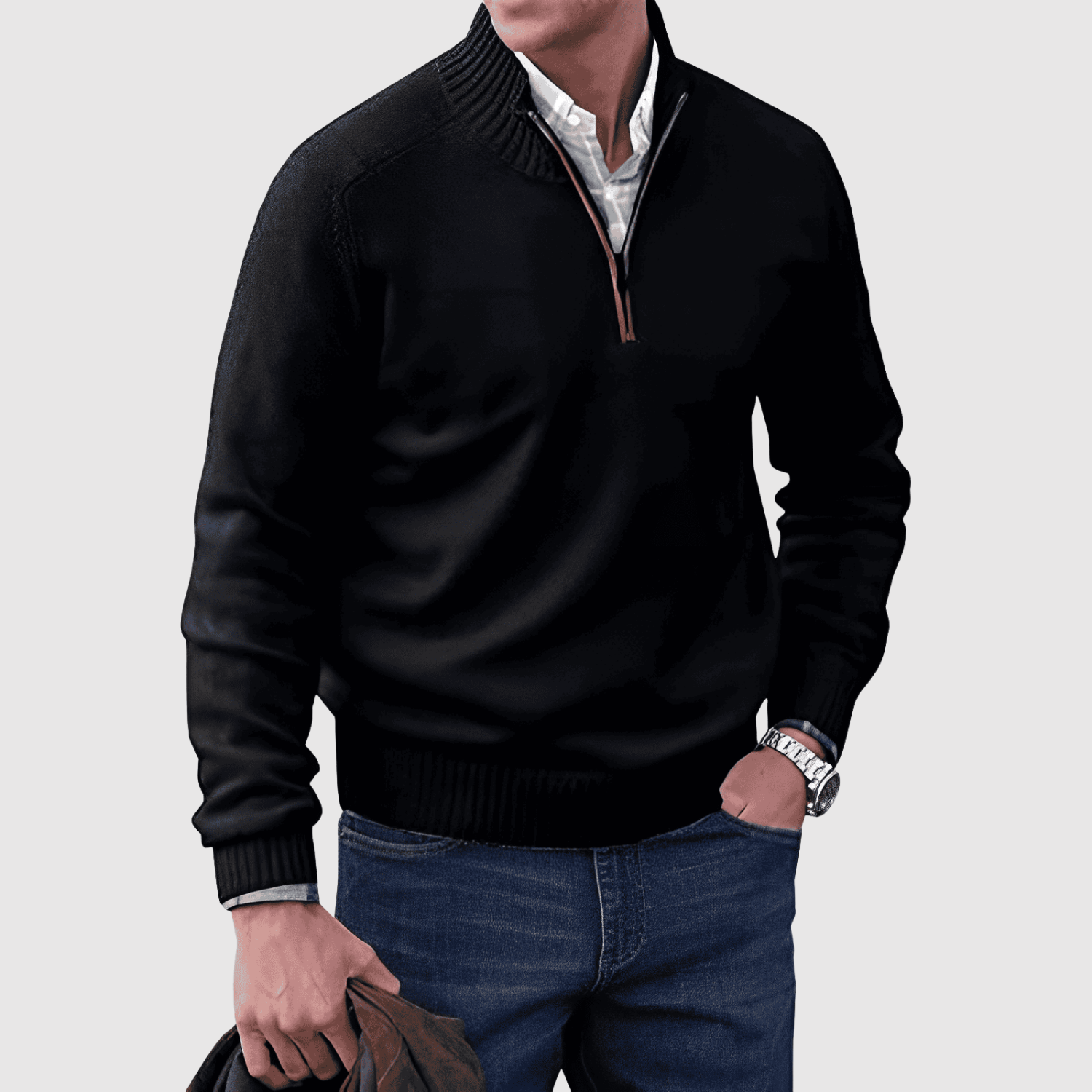 Daniel – Pull à demi-zip en mélange de coton doux