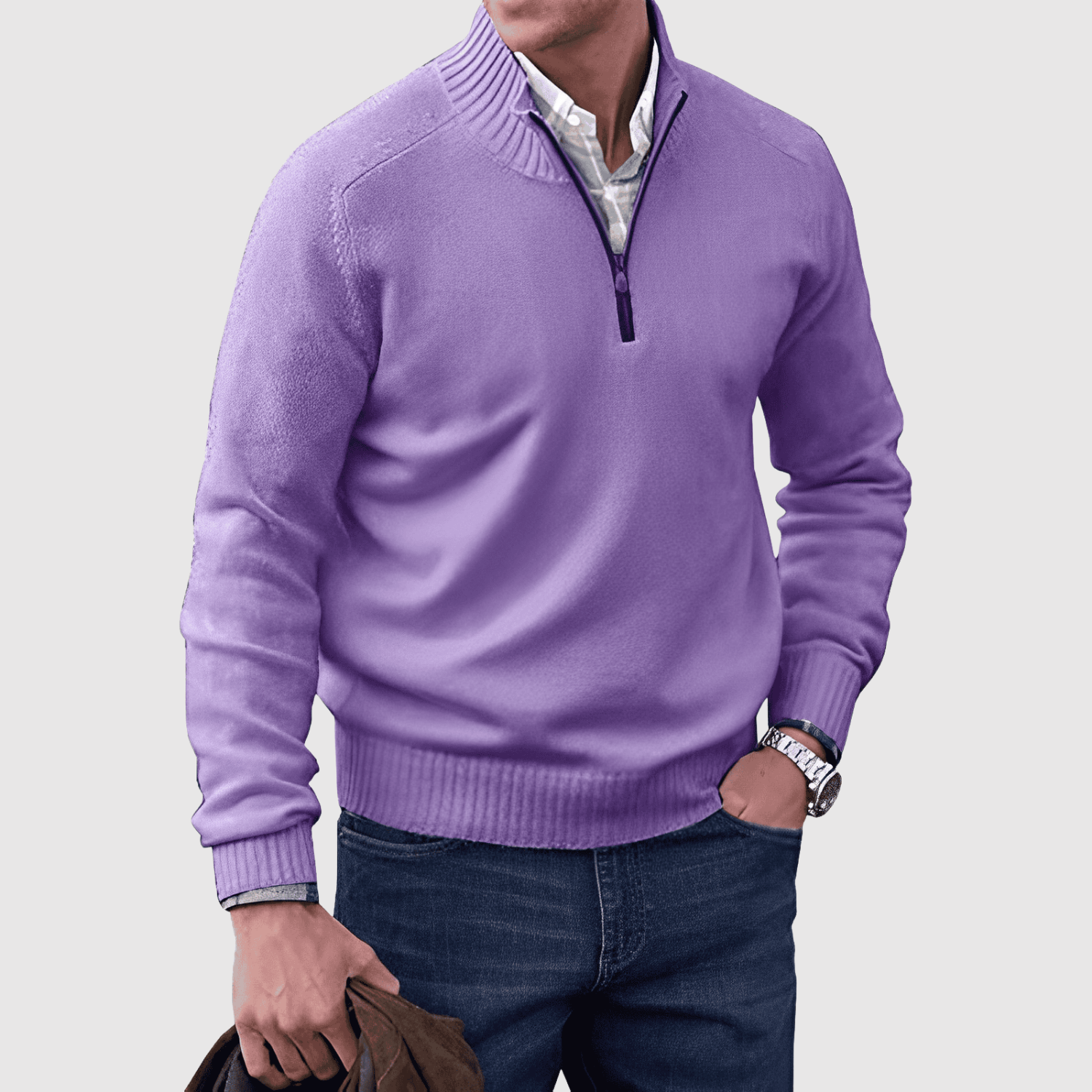 Daniel – Pull à demi-zip en mélange de coton doux