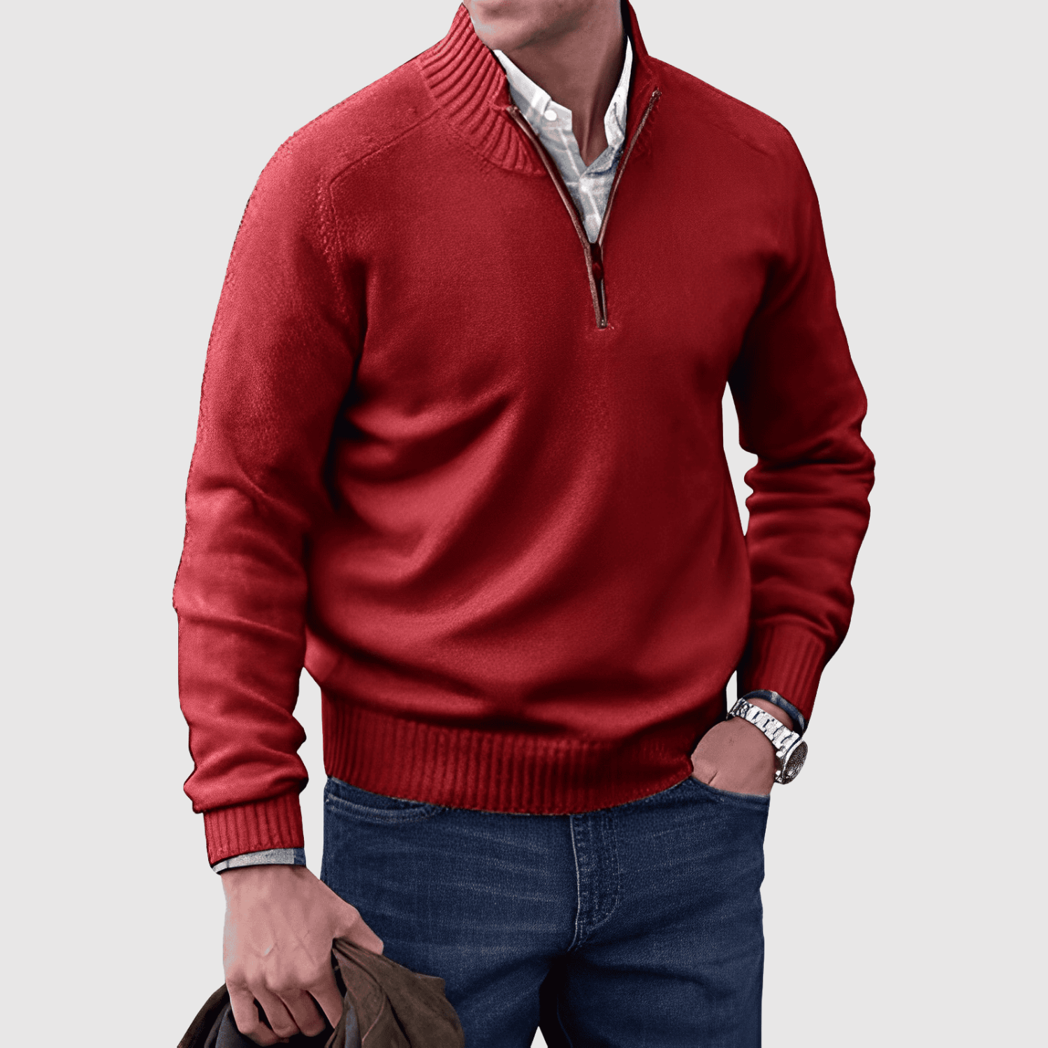 Daniel – Pull à demi-zip en mélange de coton doux