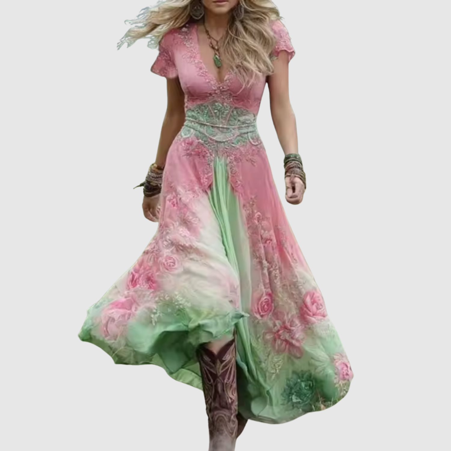 Léna - Robe maxi boho avec broderie et tissu léger