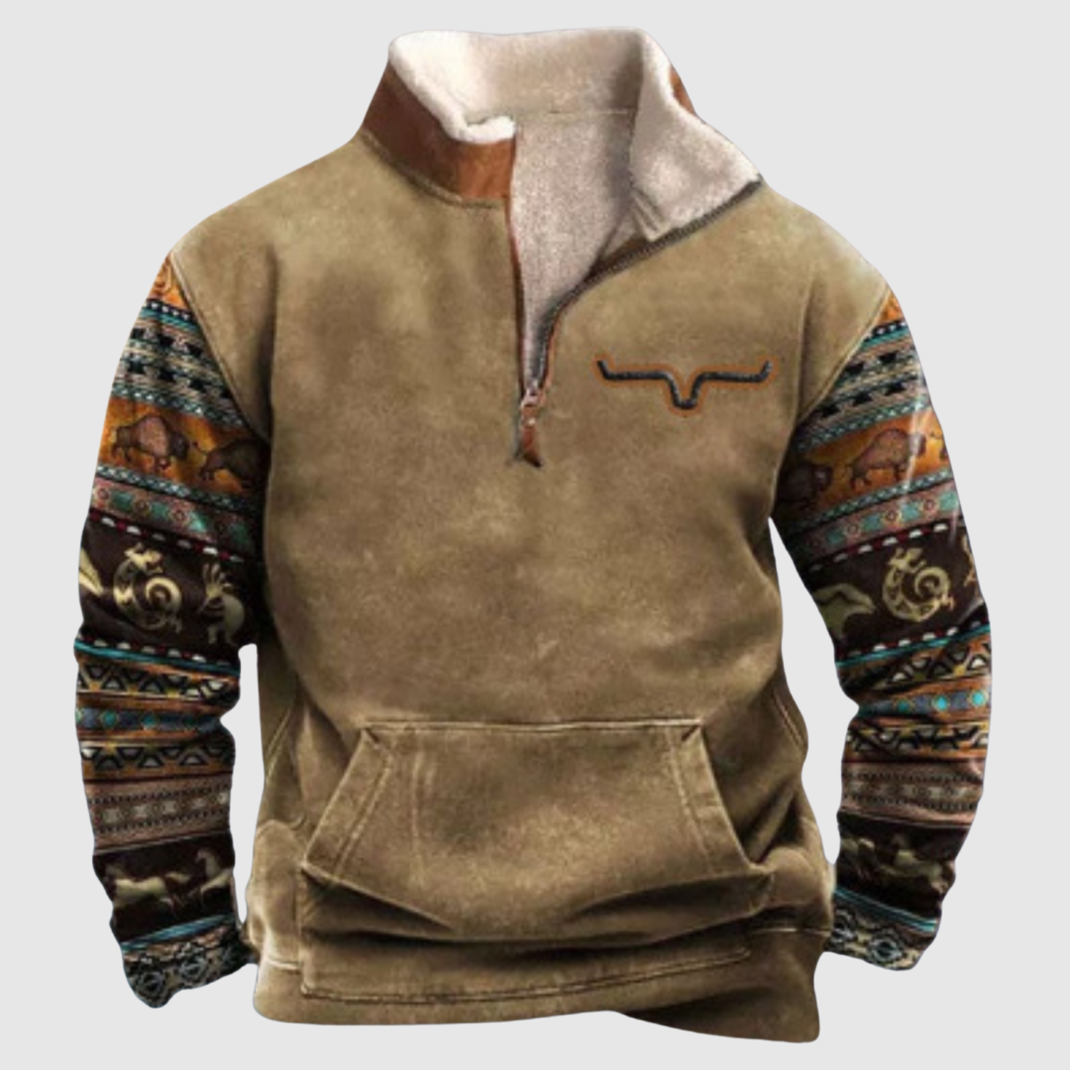 Daniel - Sweat en polaire avec des manches colorées et demi-zip