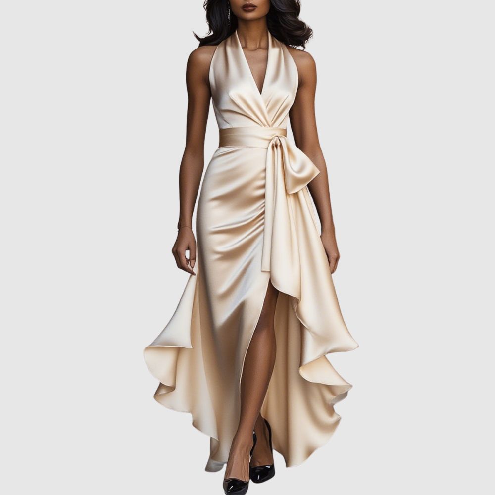 Zoé - Robe maxi en satin à encolure croisée