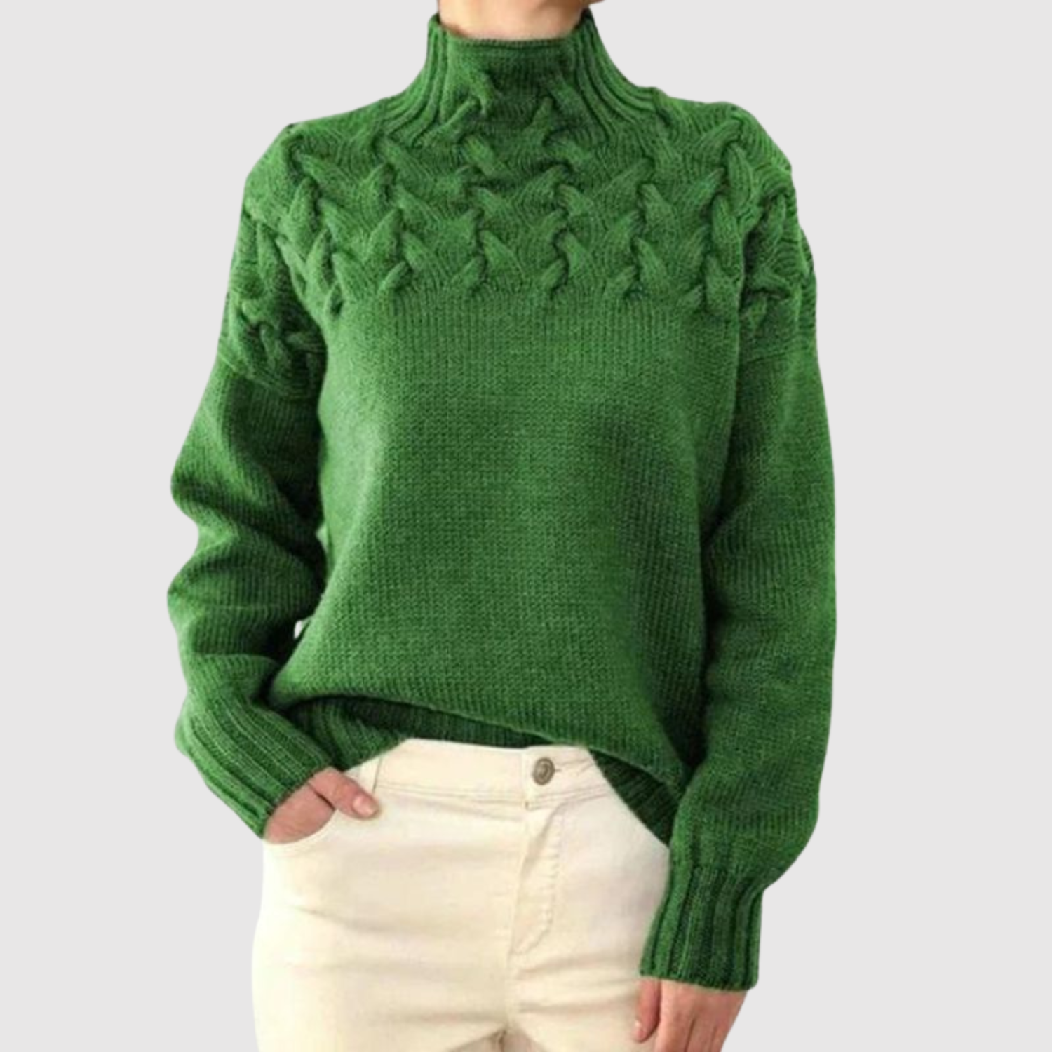 Nora – Pull tricoté avec col montant et motif en relief