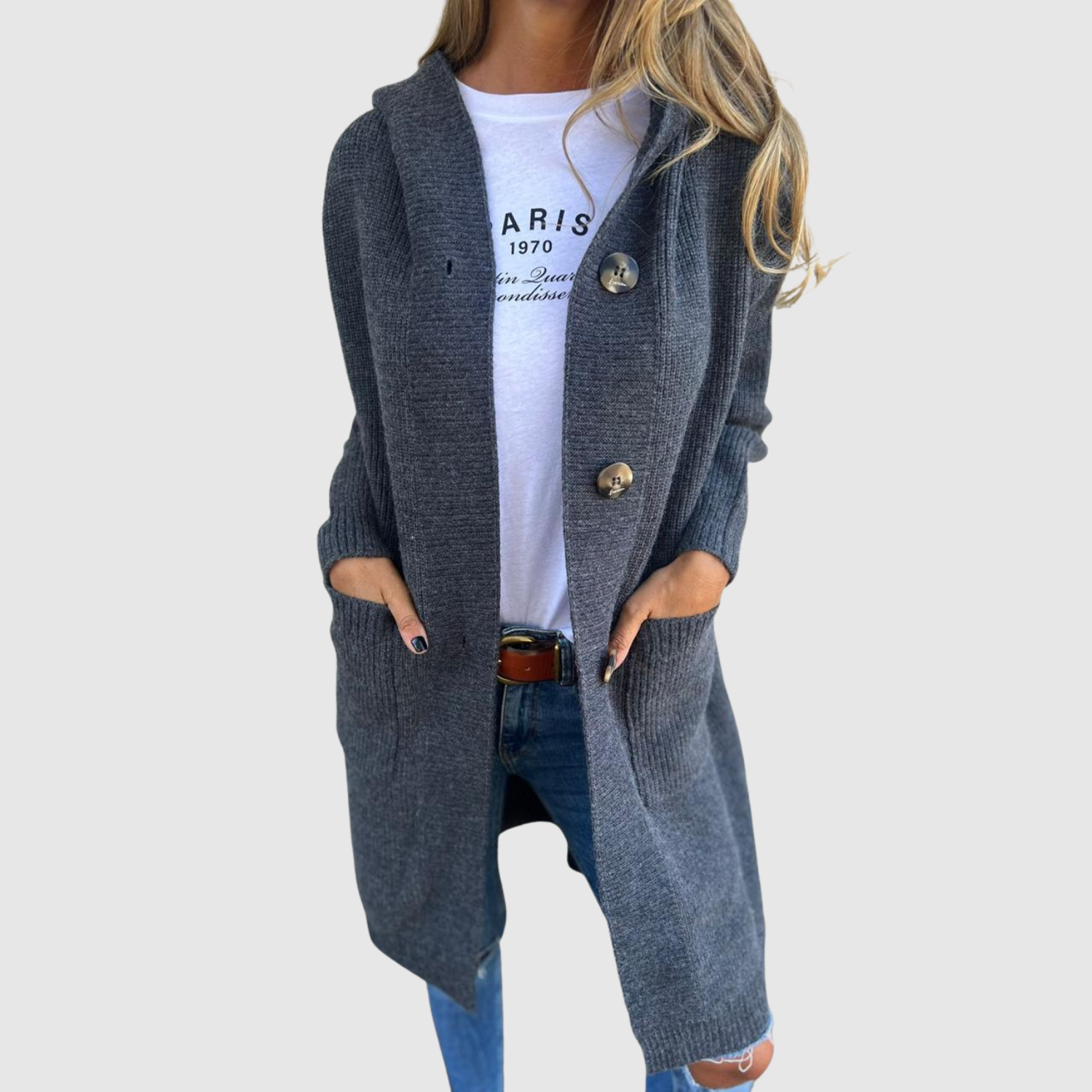 Jelena - Long cardigan à boutons pour femmes