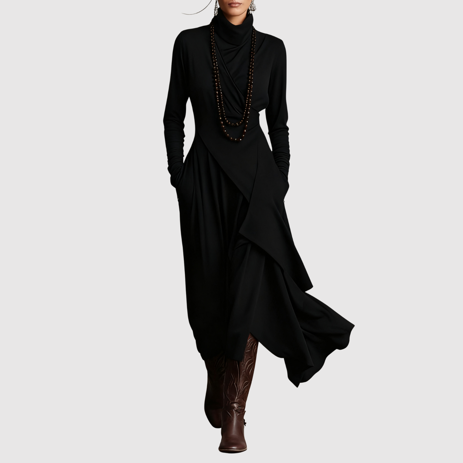 Léna – Robe maxi asymétrique élégante à coupe fluide