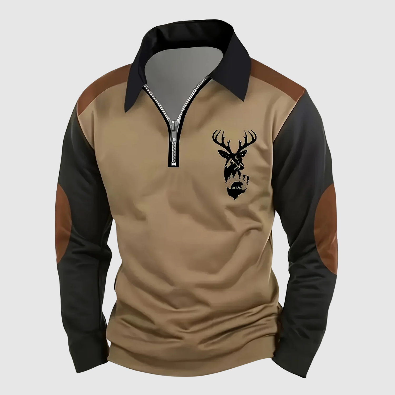 Lucas - Pull sport-chic avec fermeture éclair et motif de cerf