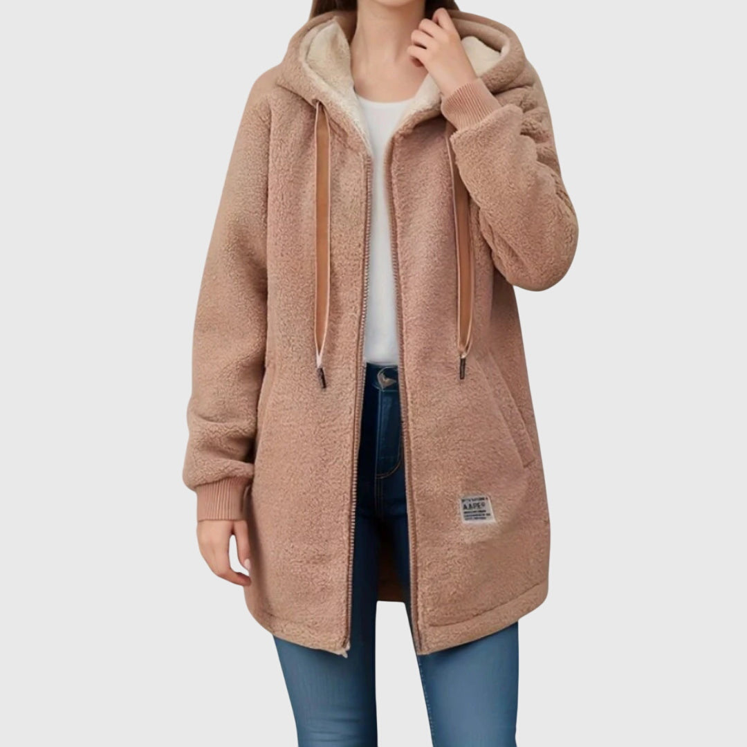 Jelena - Long manteau teddy avec capuche