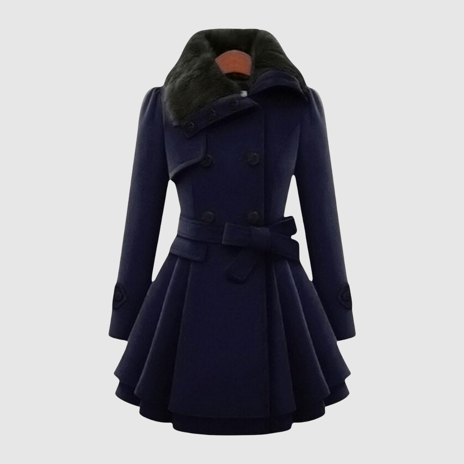 Jelena – Manteau en laine en forme de A avec col en cuir