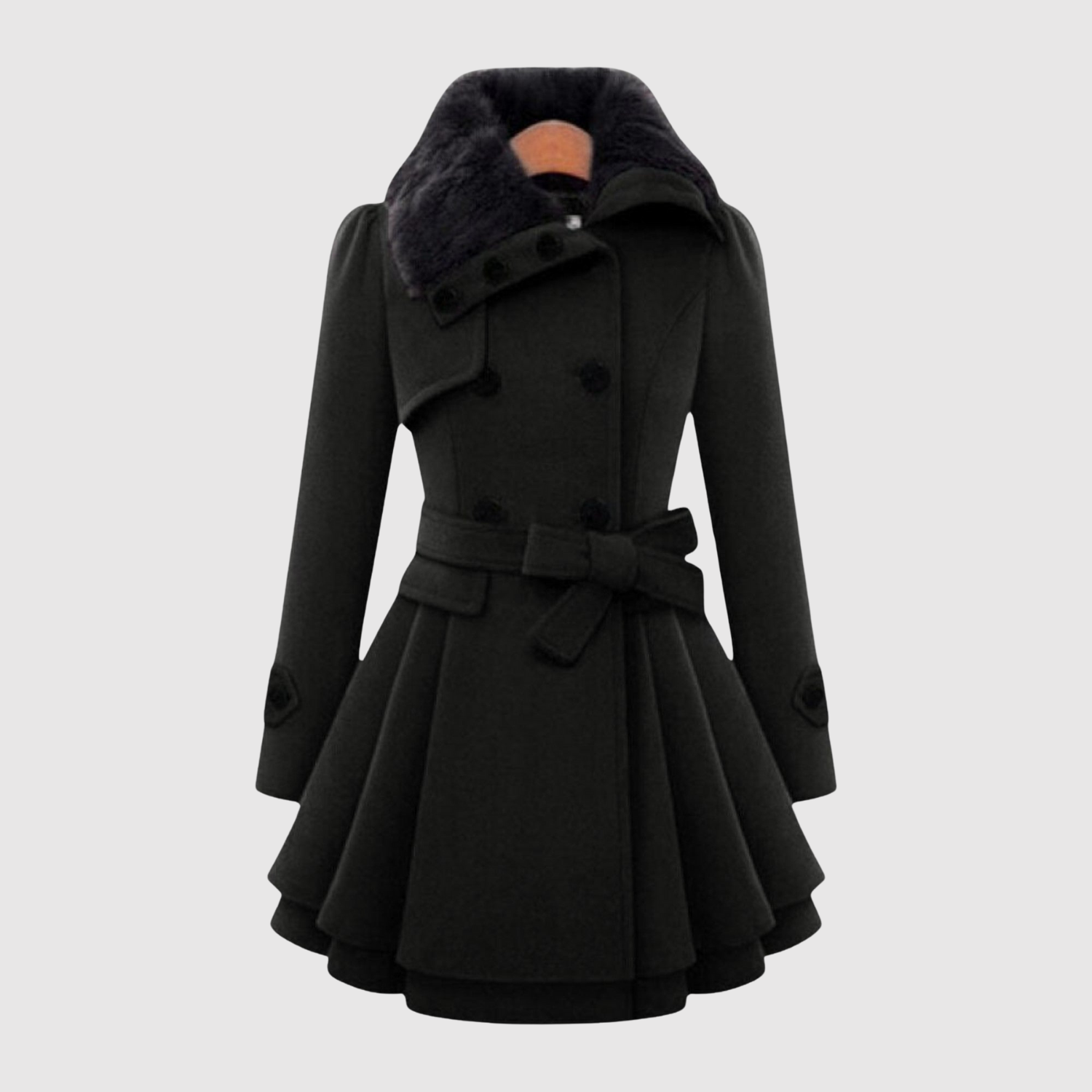 Jelena – Manteau en laine en forme de A avec col en cuir