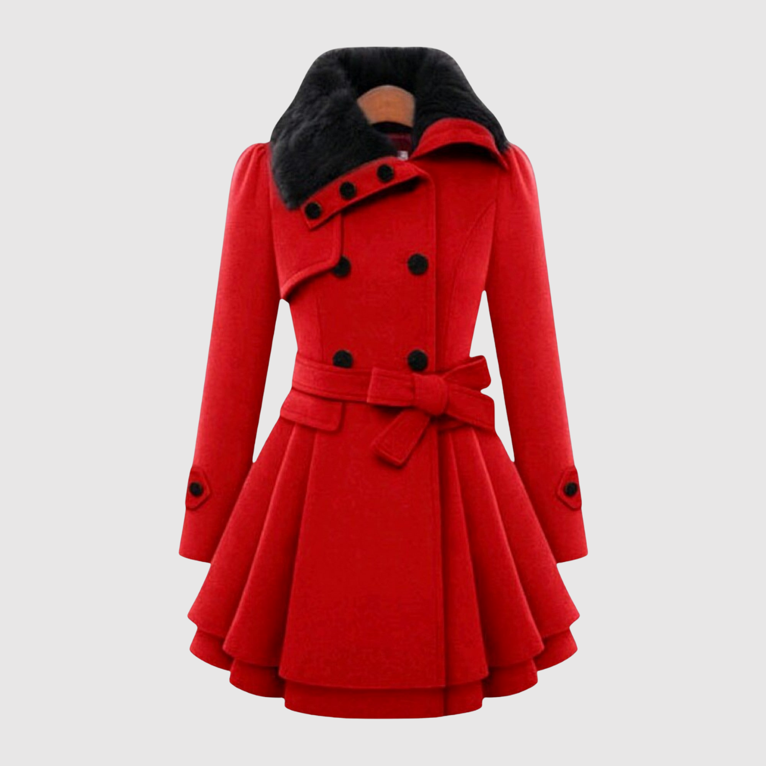 Jelena – Manteau en laine en forme de A avec col en cuir