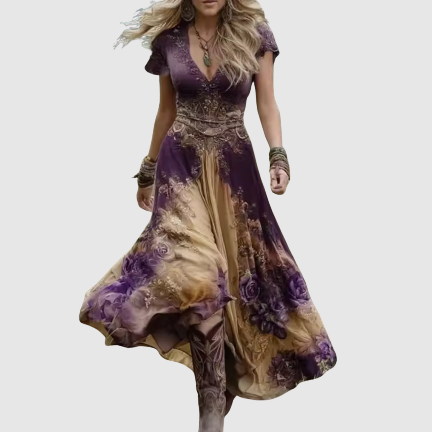 Léna - Robe maxi boho avec broderie et tissu léger