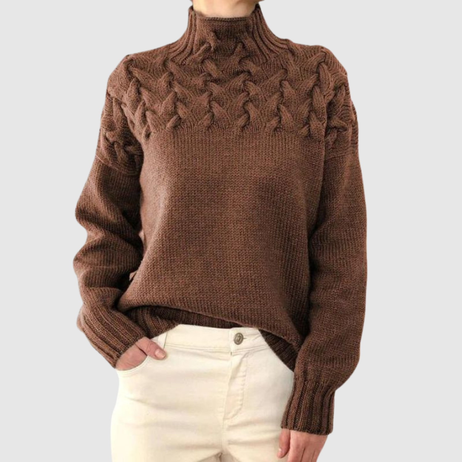 Nora – Pull tricoté avec col montant et motif en relief