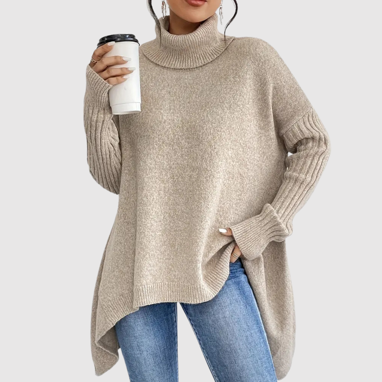 Nora – Pull long à col roulé