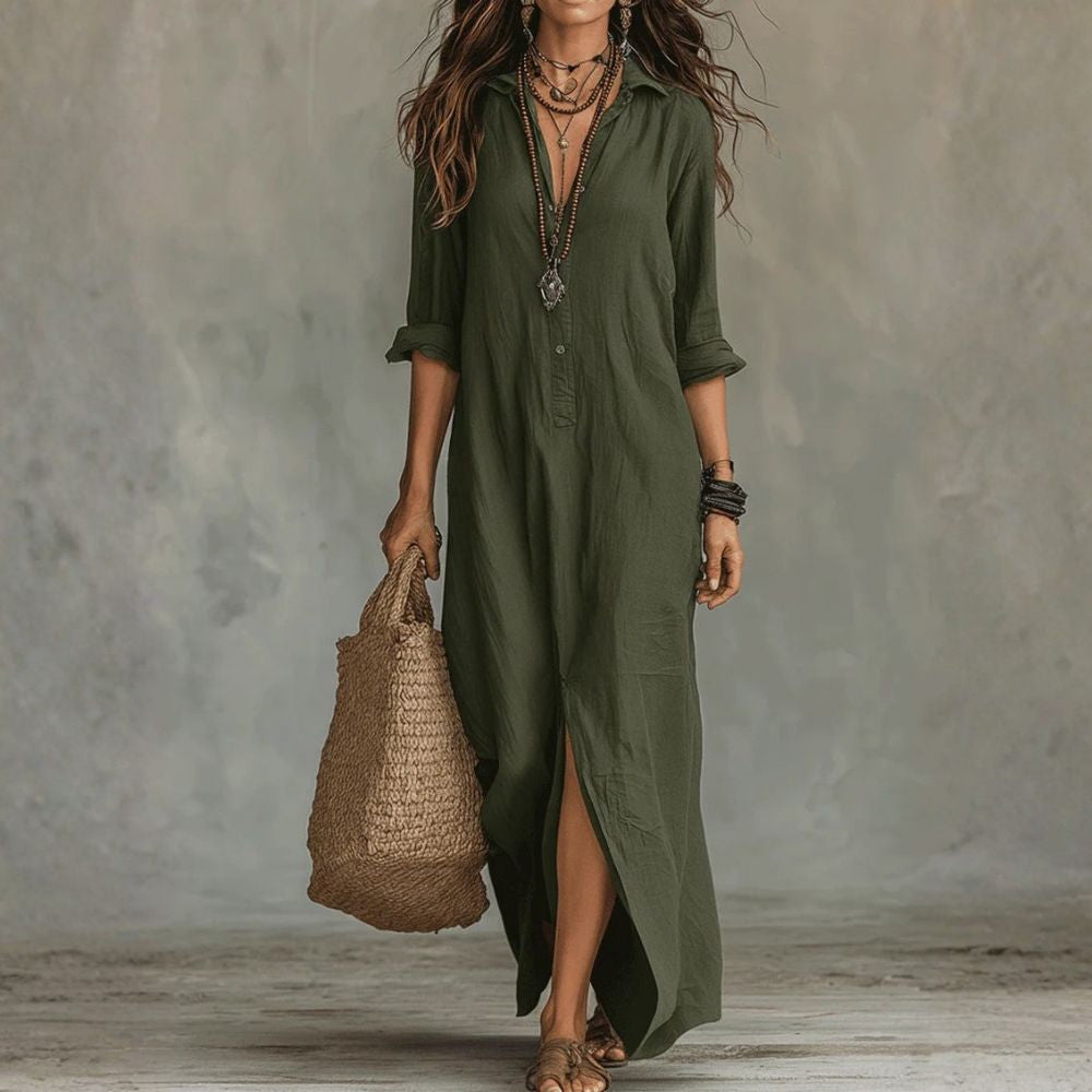 Natalie - Robe longue à coupe décontractée et agencement naturel