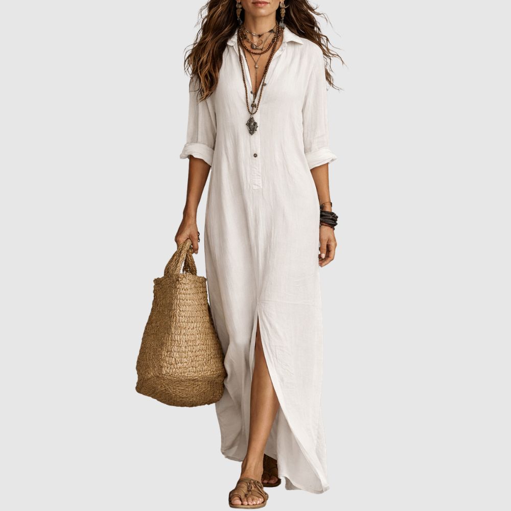 Natalie - Robe Maxi Verte Fluide avec Boutons
