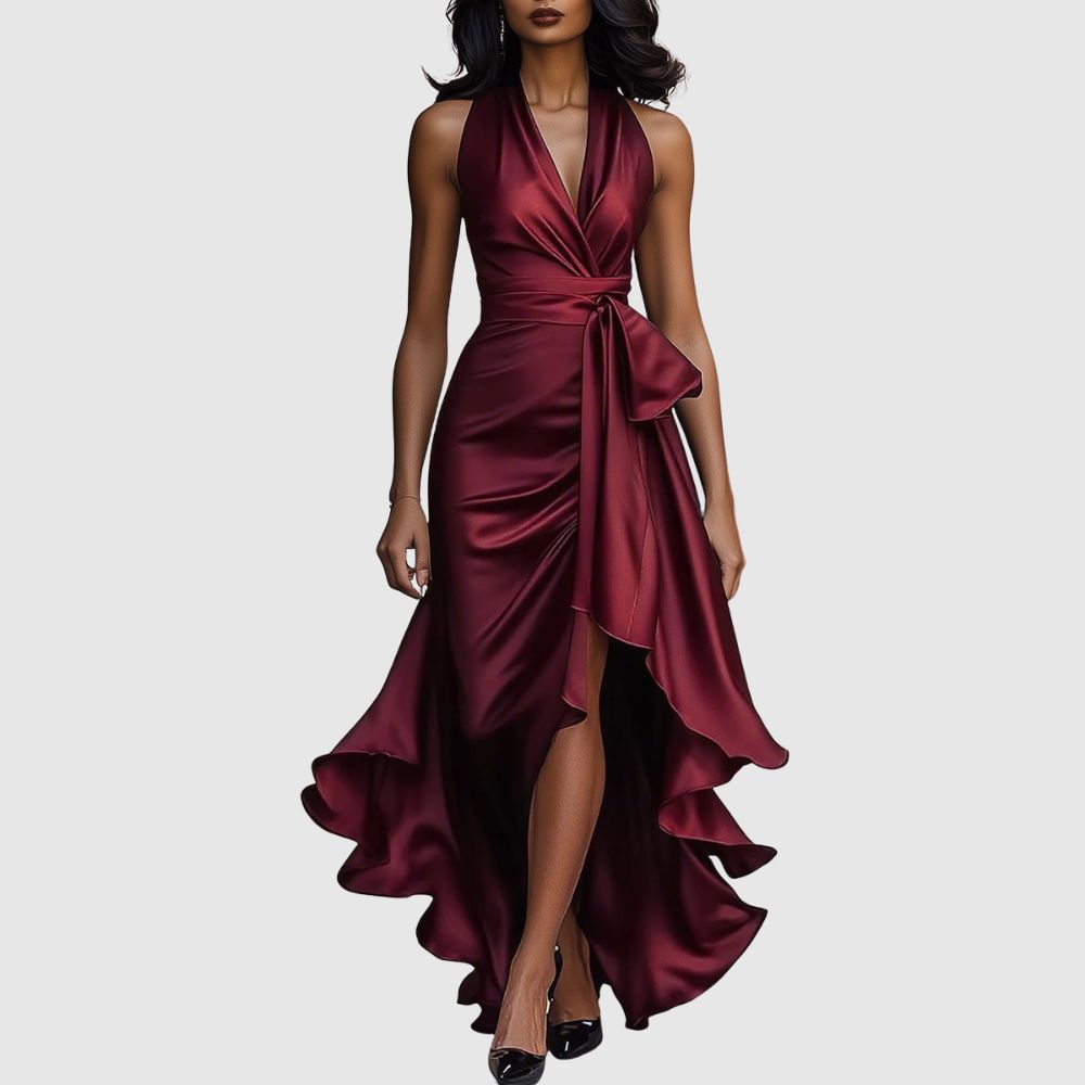 Zoé - Robe maxi en satin à encolure croisée