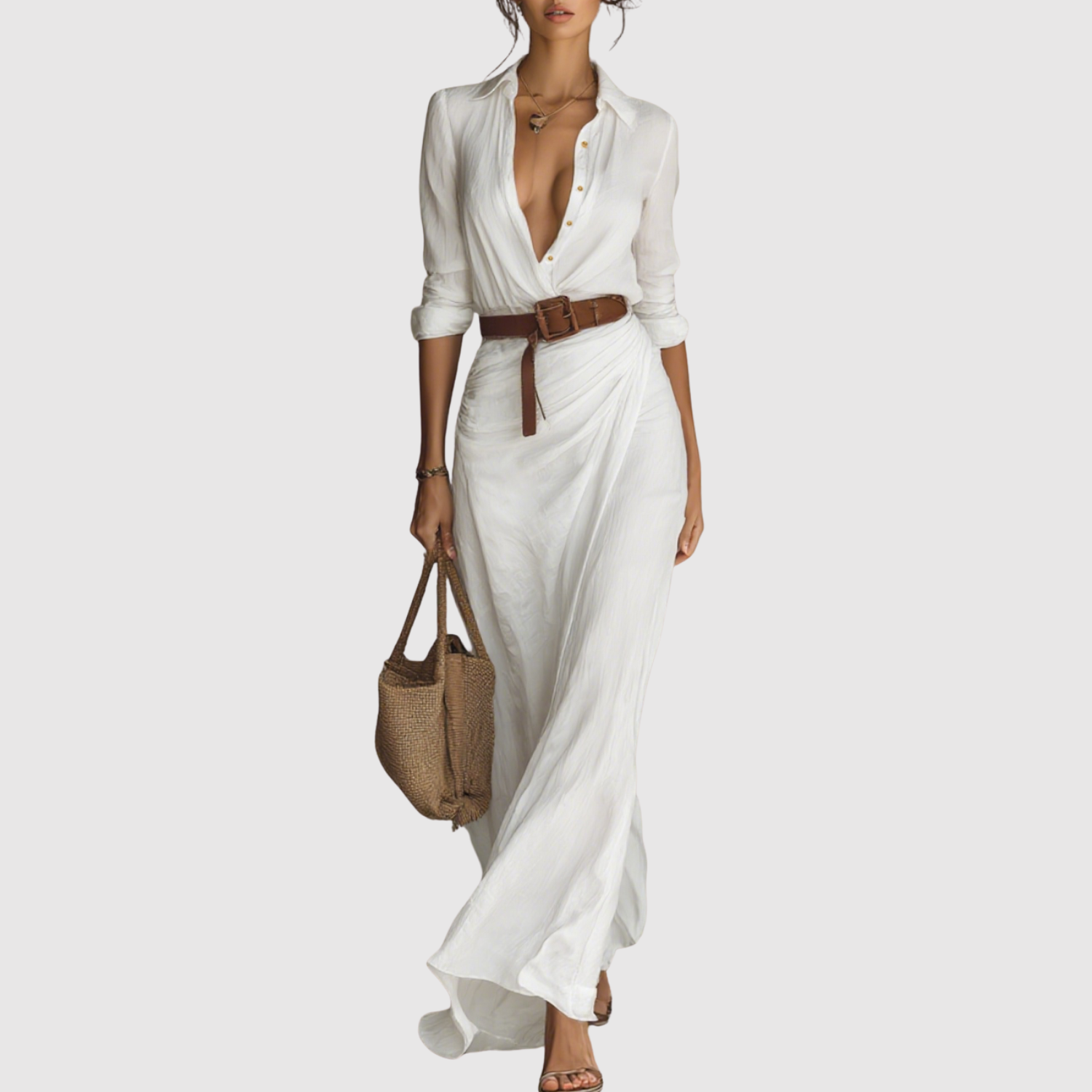 Léna – Robe longue aérienne avec un décolleté élégant