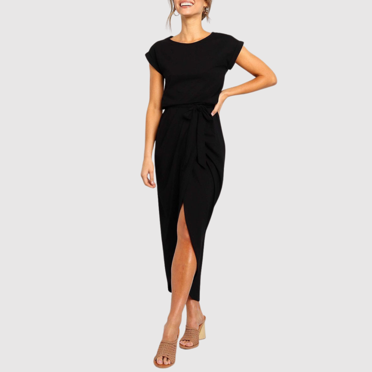 Léna – Robe élégante avec ceinture et fente
