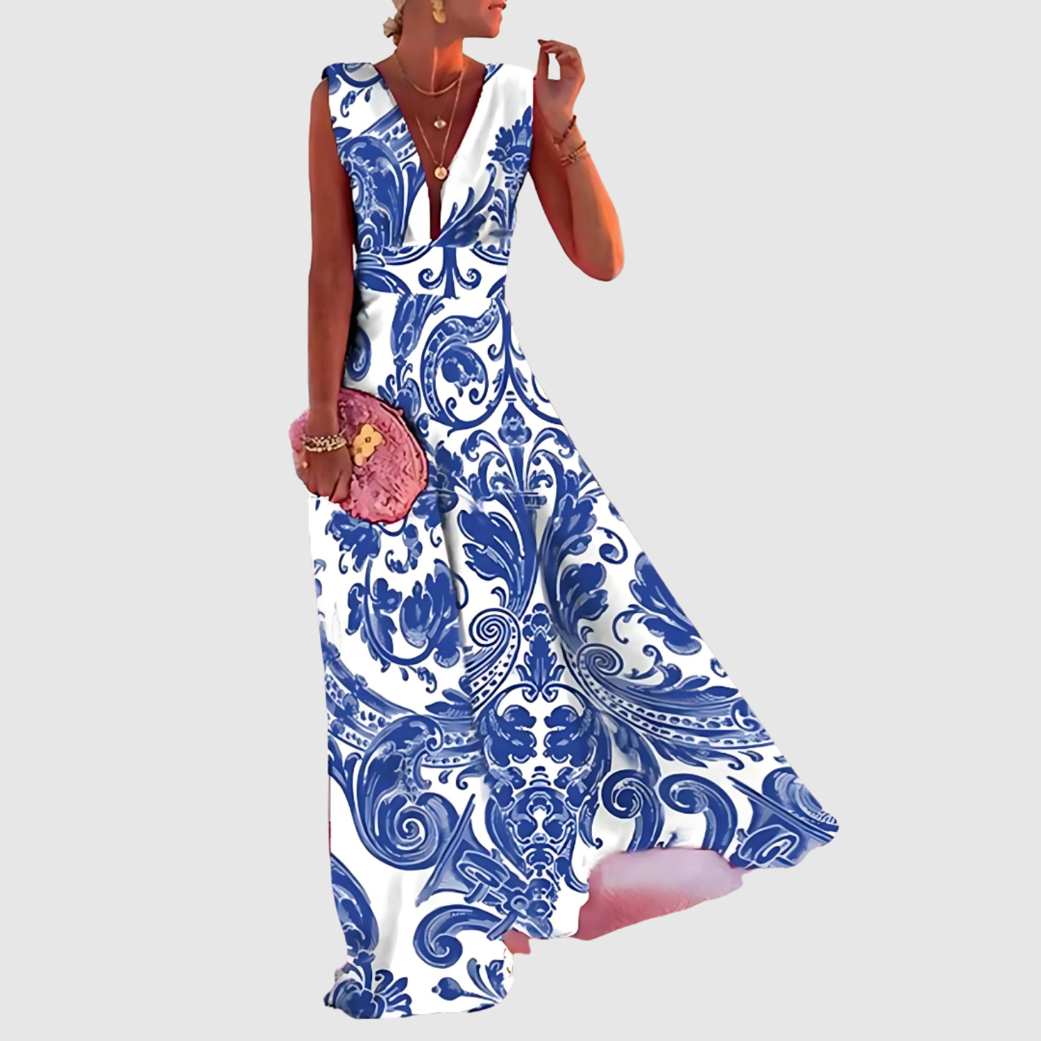 Léna – Robes longues avec décolleté en V et imprimé