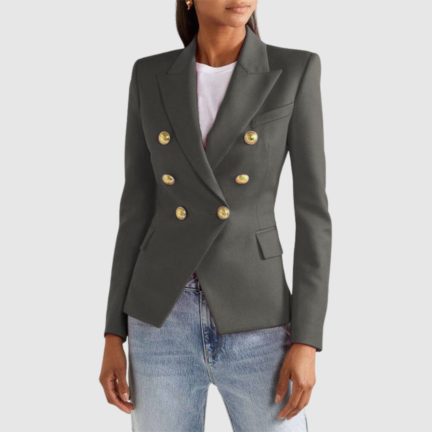 Silvie – Veste bicolore avec boutons dorés
