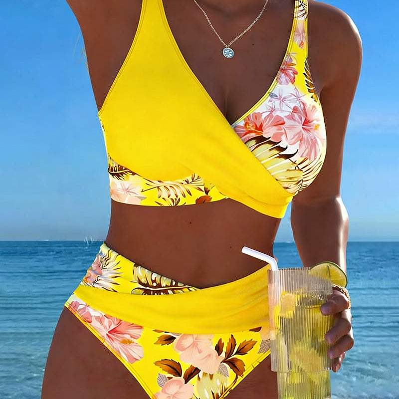 Gabrielle - Bikini avec imprimé floral contrastant et fente