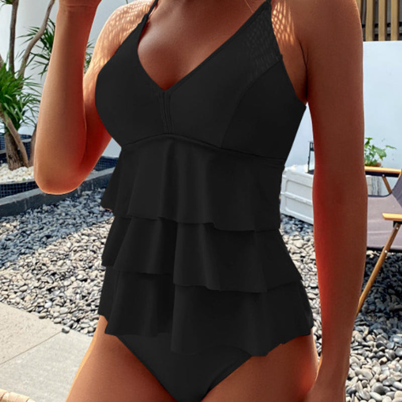 Gabrielle - Maillot de bain uni avec des volants élégants
