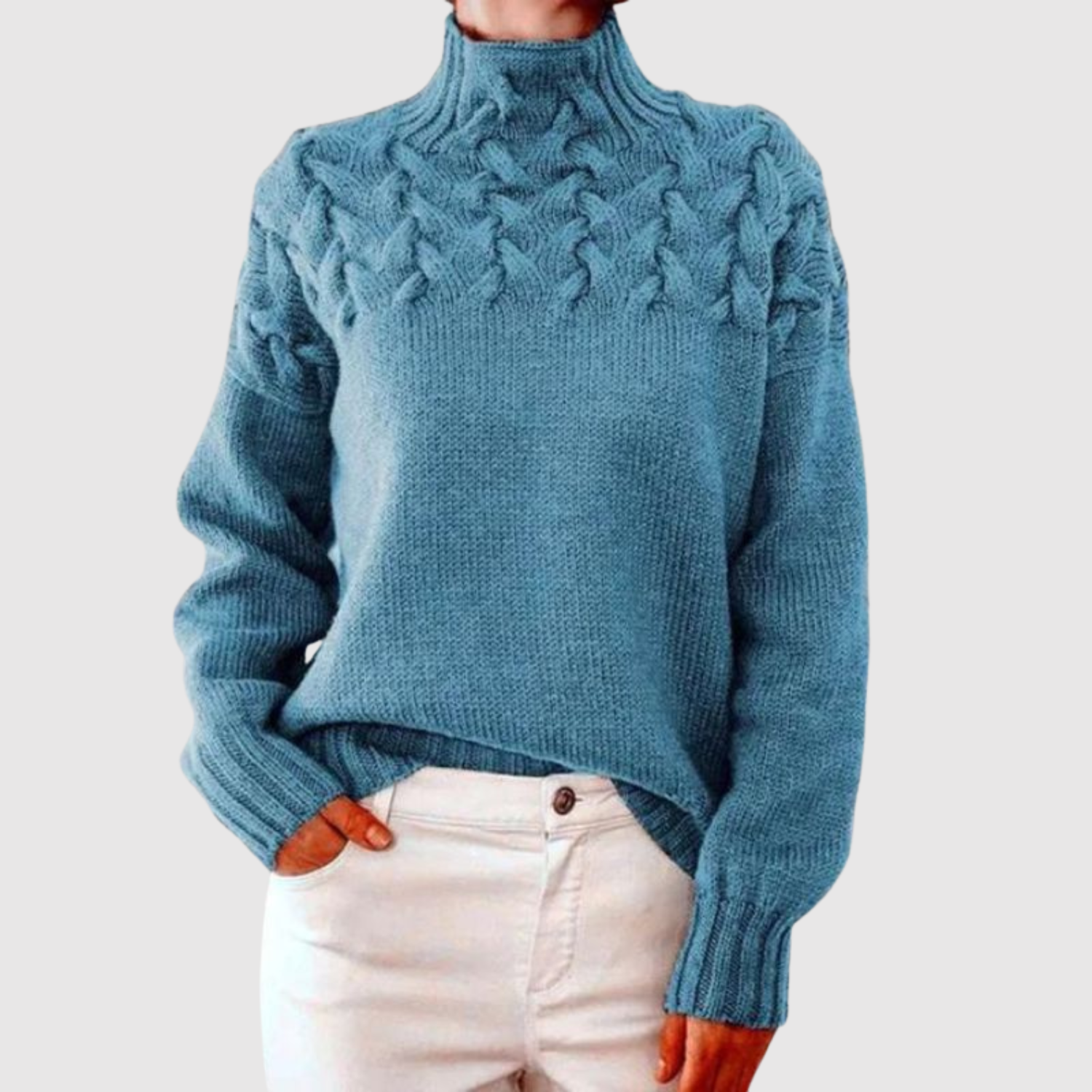 Nora – Pull tricoté avec col montant et motif en relief