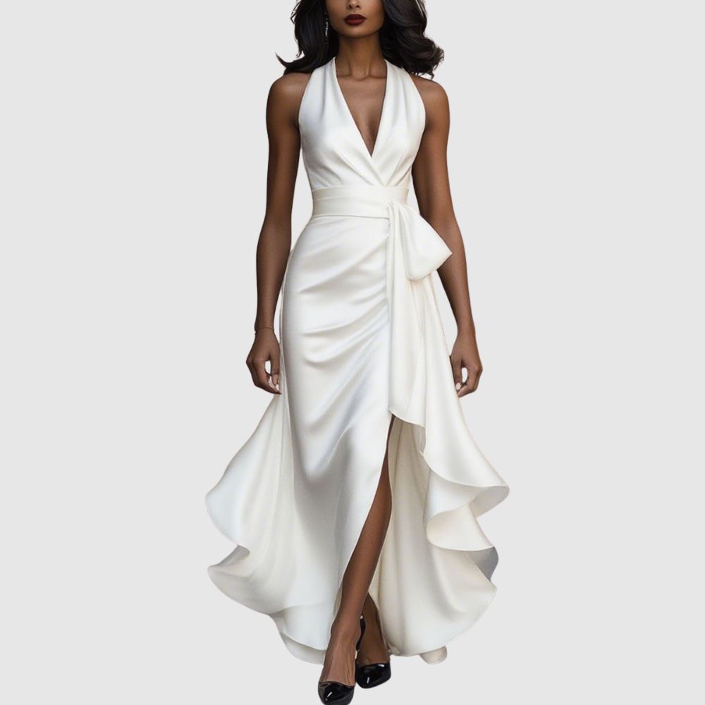 Zoé - Robe maxi en satin à encolure croisée