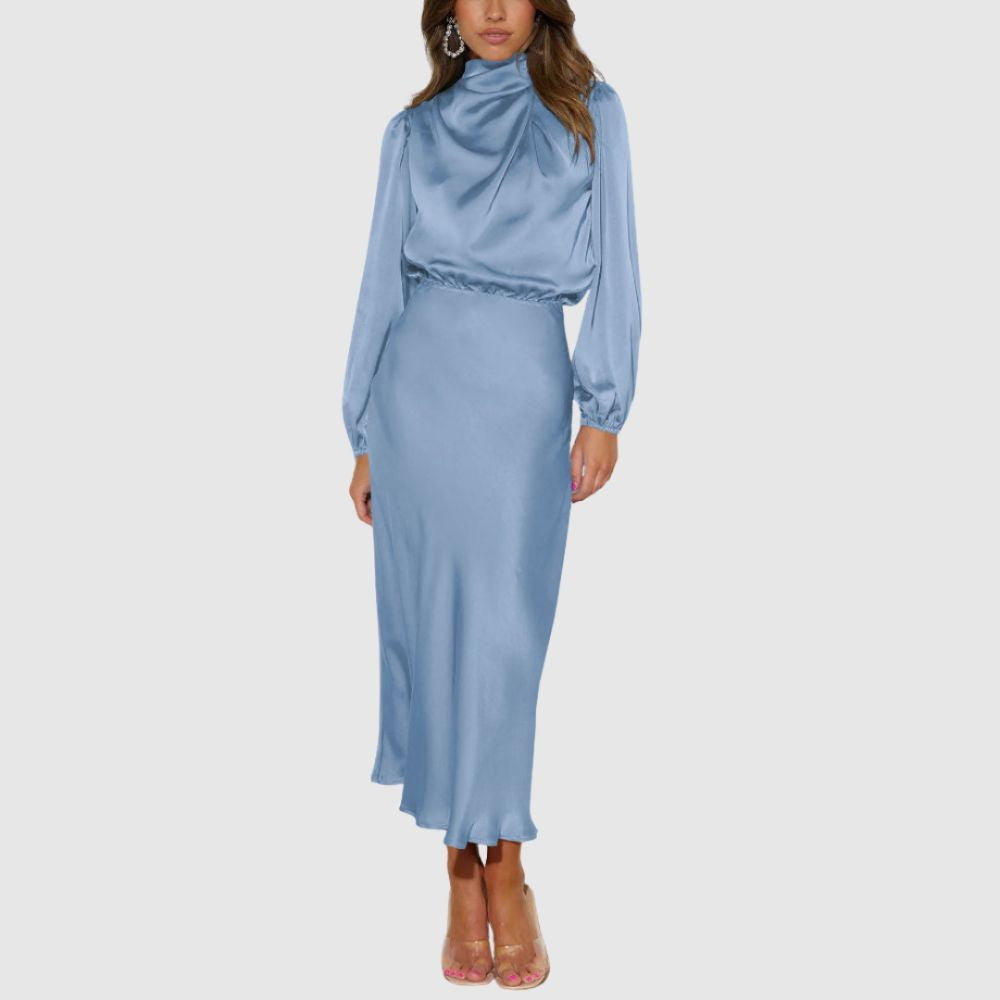 Zoé - Robe satinée à manches longues midi