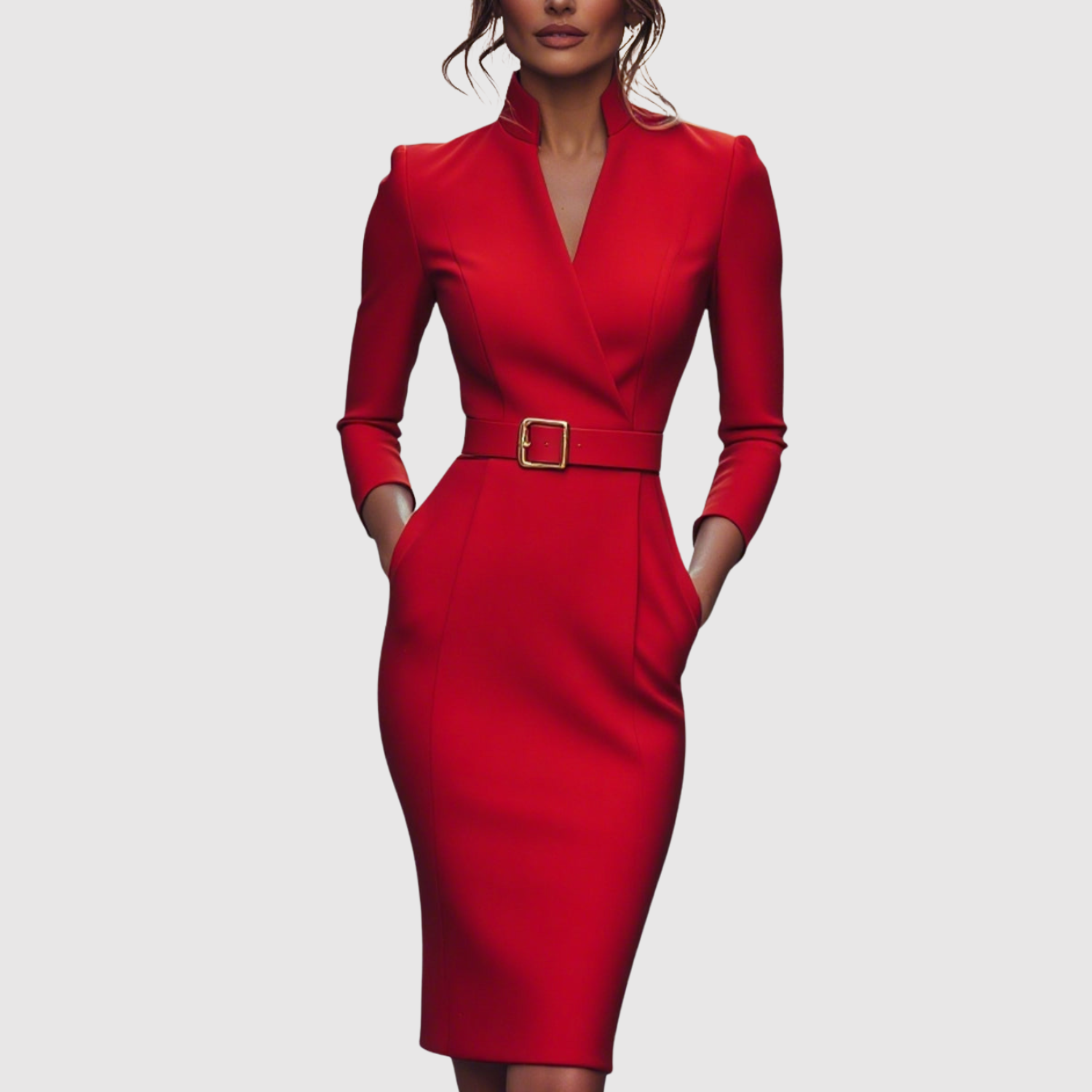 Léna – Robe élégante avec ceinture et décolleté en V