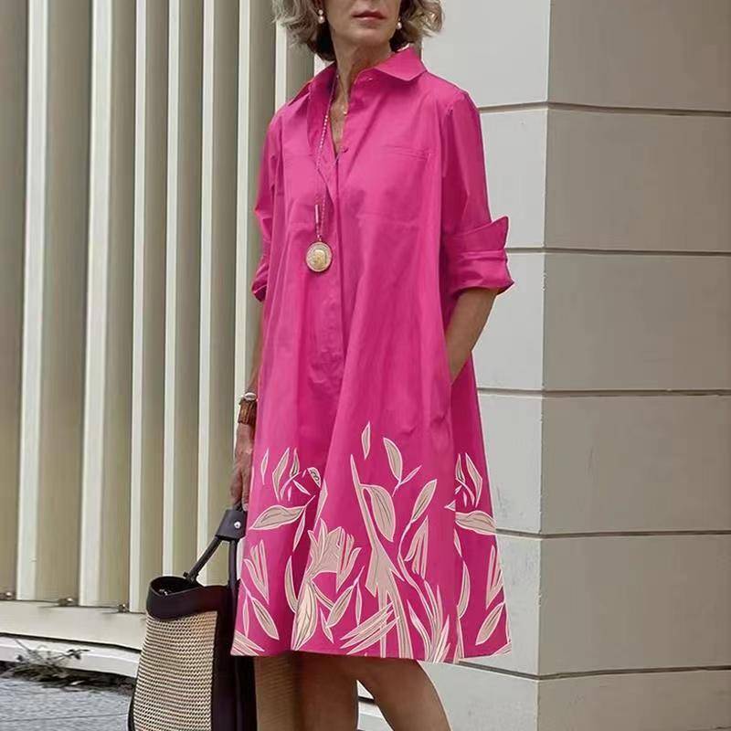 Léna - Robe chemise moderne avec col et manches 3/4