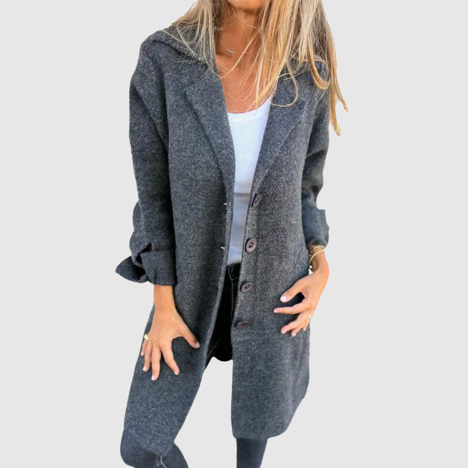 Jelena - Long manteau pour femmes avec des boutons