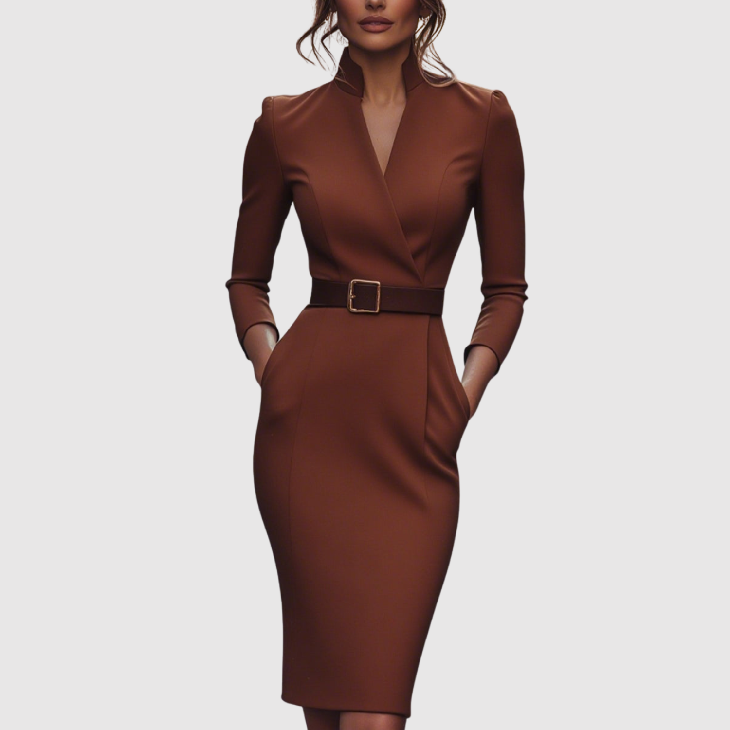 Léna – Robe élégante avec ceinture et décolleté en V