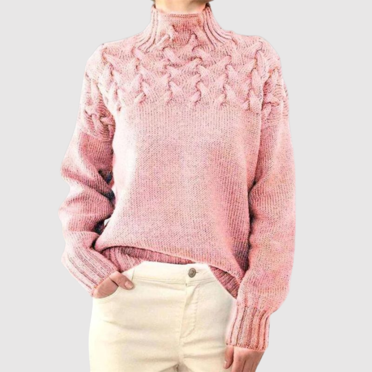 Nora – Pull tricoté avec col montant et motif en relief