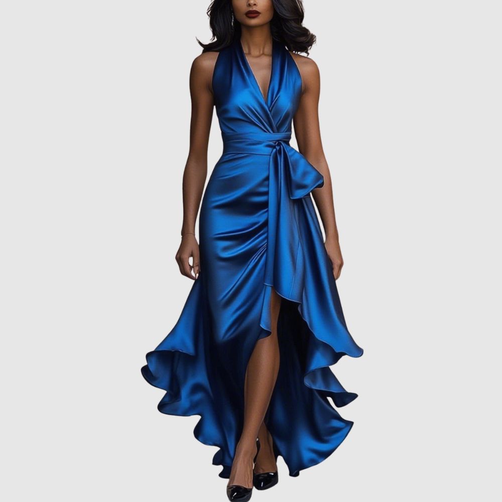 Zoé - Robe maxi en satin à encolure croisée
