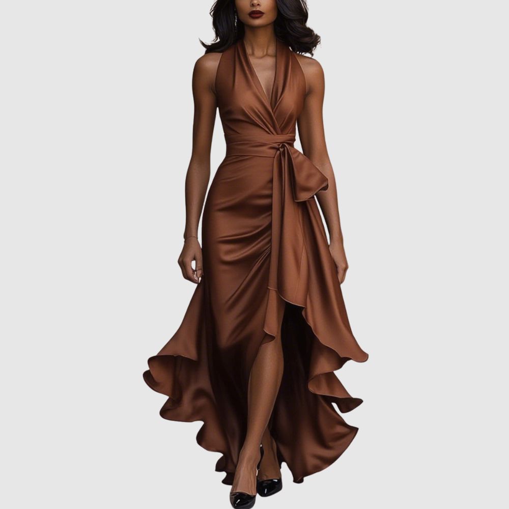 Zoé - Robe maxi en satin à encolure croisée