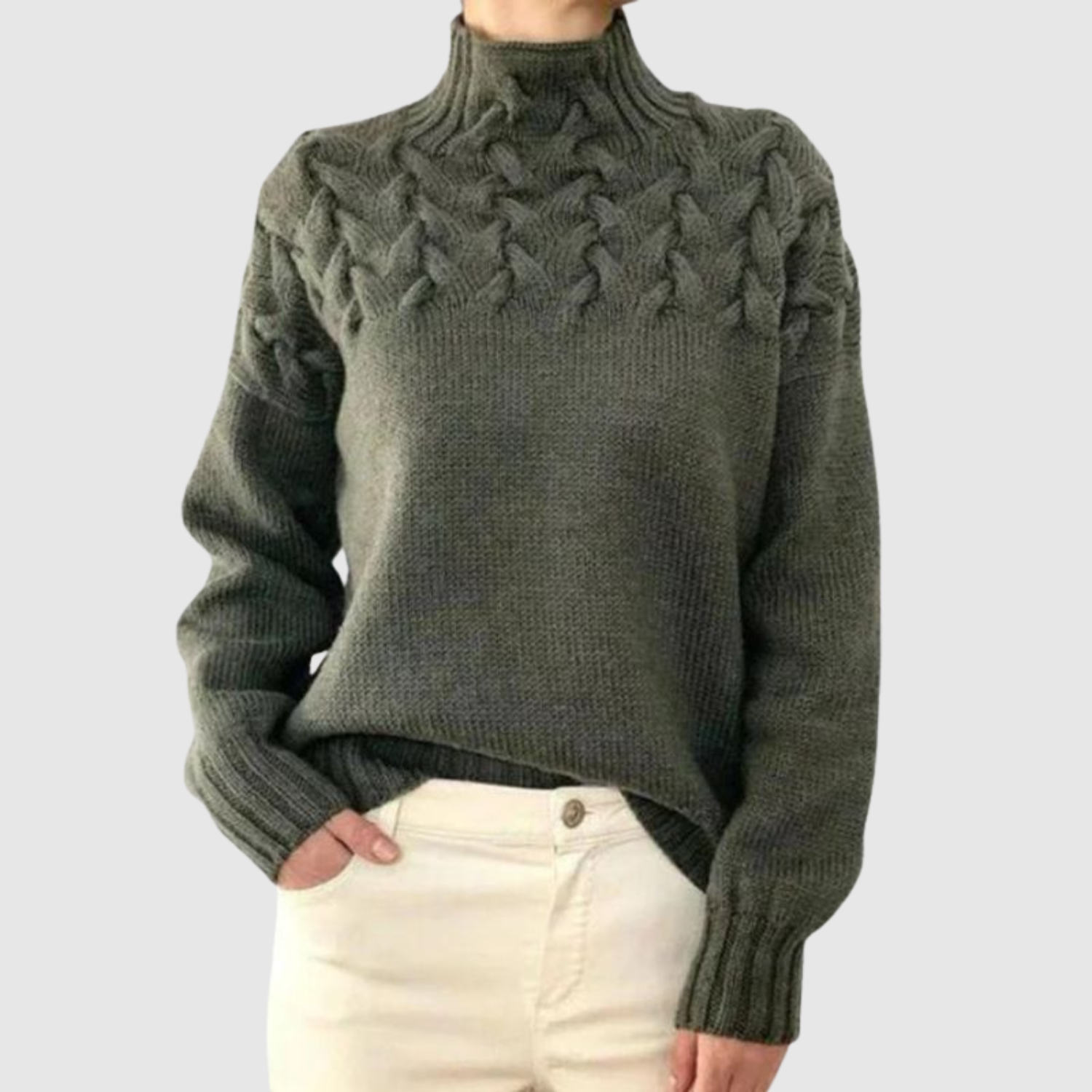 Nora – Pull tricoté avec col montant et motif en relief