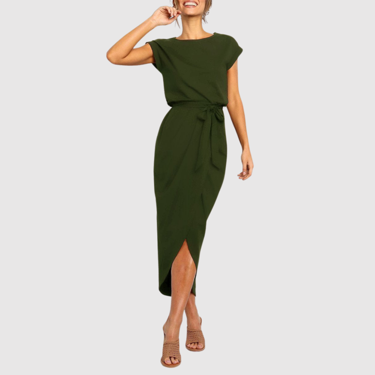 Léna – Robe élégante avec ceinture et fente