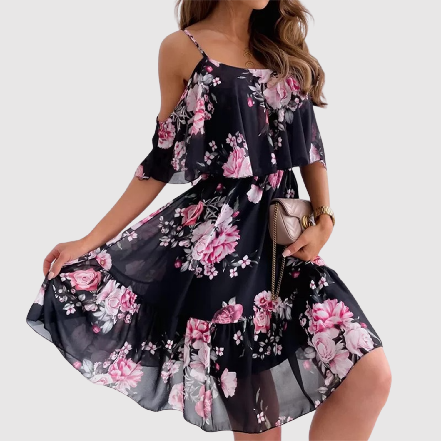 Léna – Robe sans bretelles à fleurs