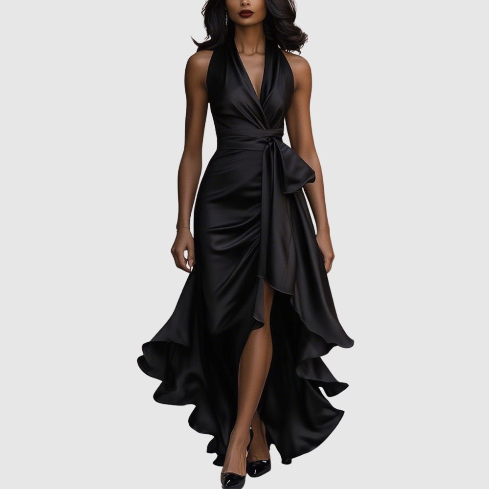 Zoé - Robe maxi en satin à encolure croisée