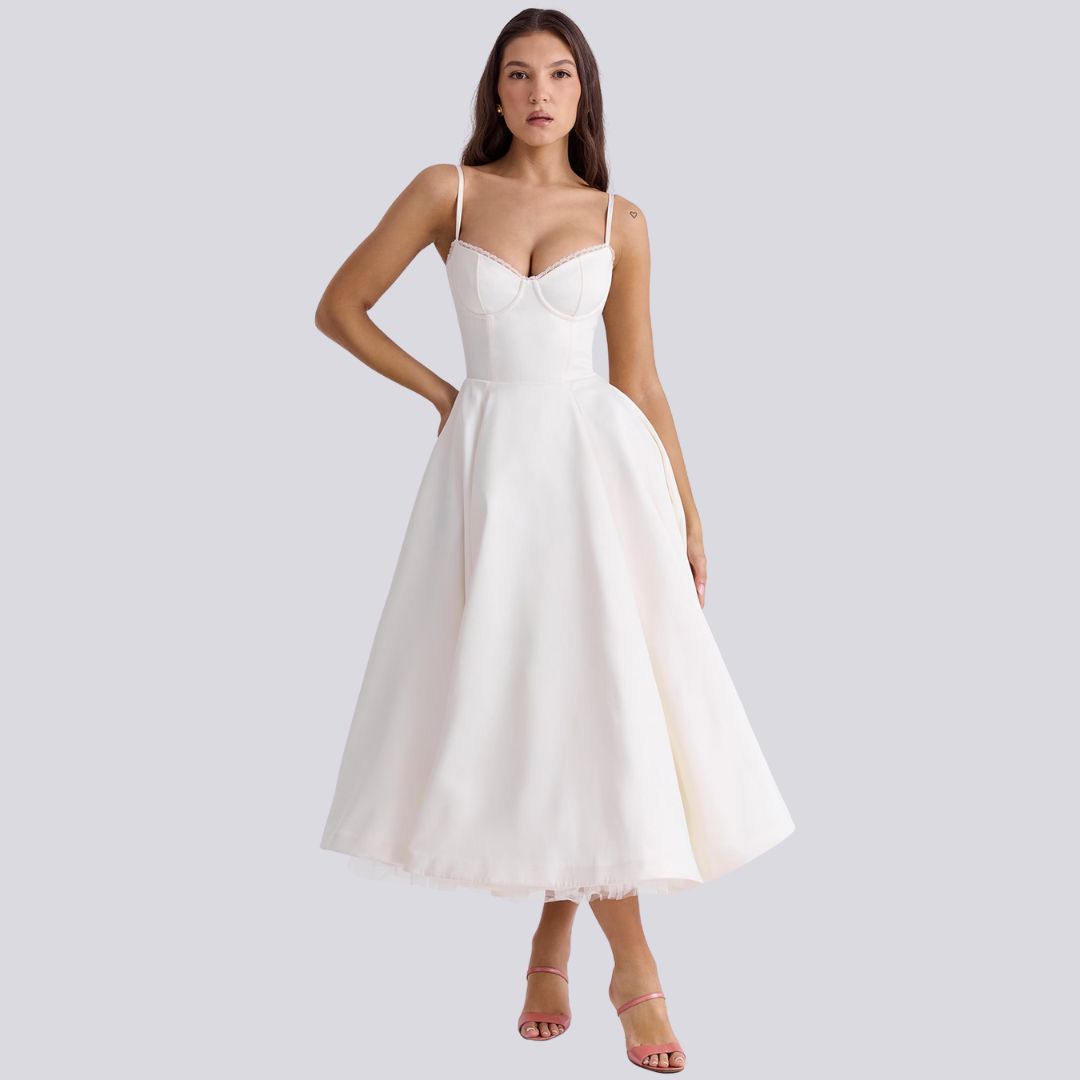 Léna – Robe midi avec décolleté en cœur et effet d'ampleur