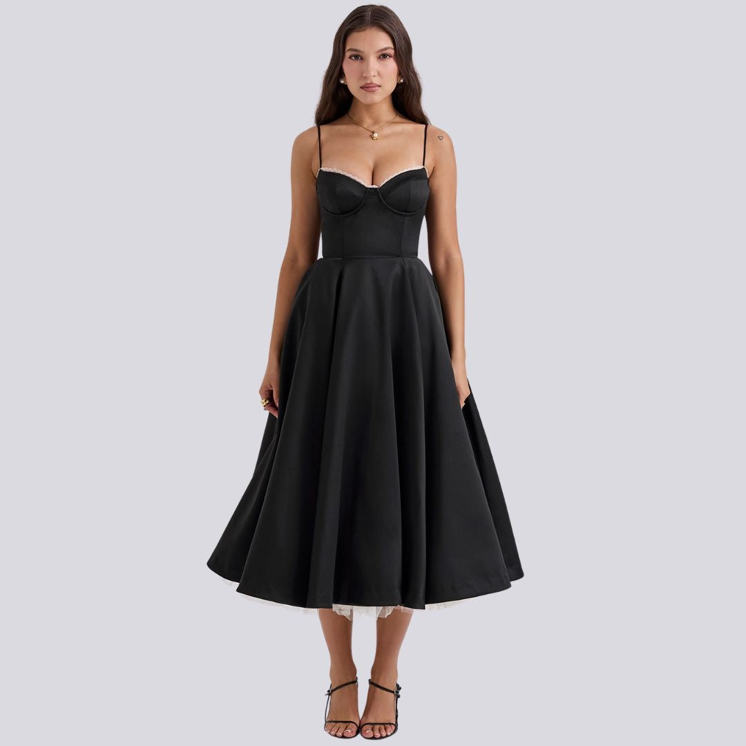 Léna – Robe midi avec décolleté en cœur et effet d'ampleur