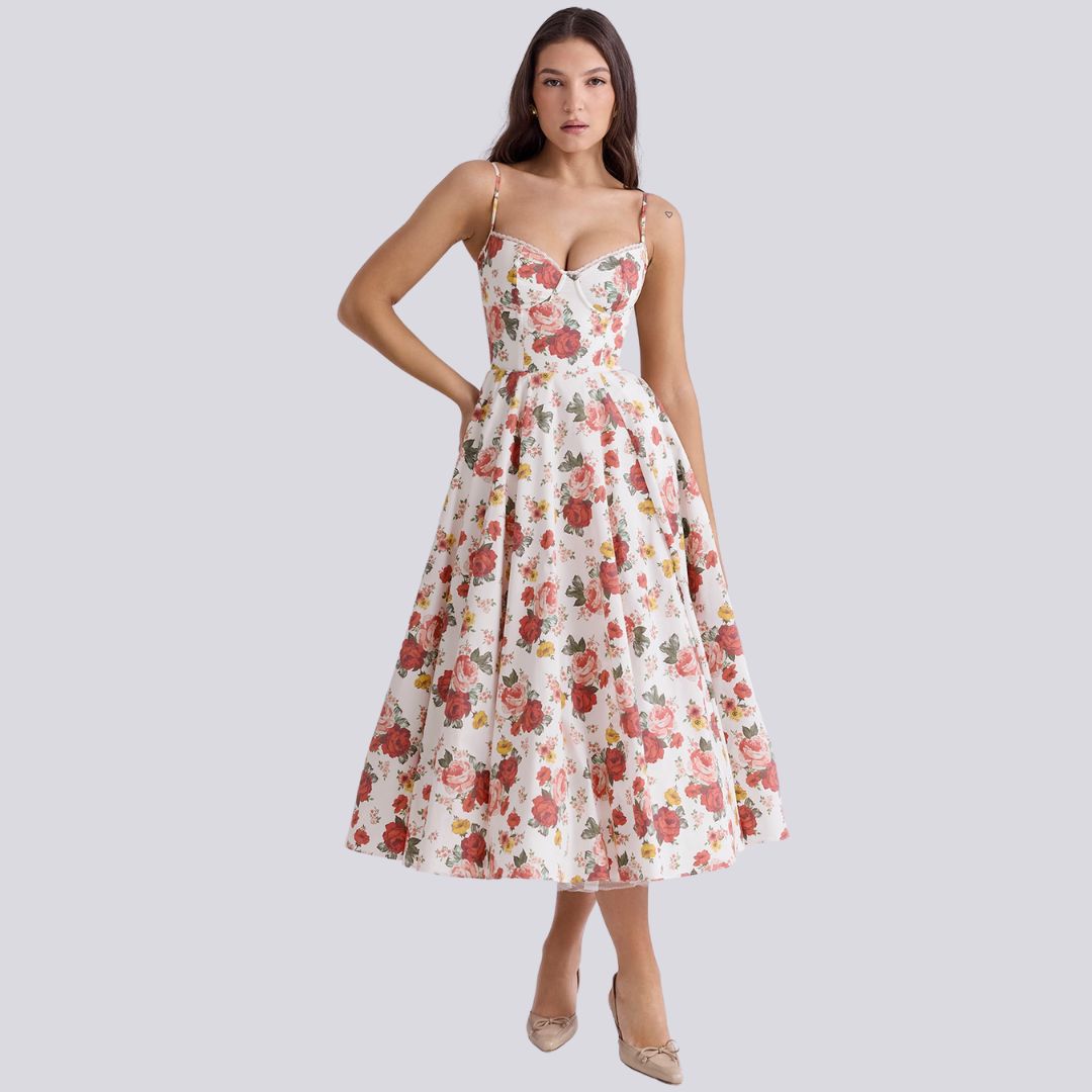 Léna – Robe midi avec décolleté en cœur et effet d'ampleur